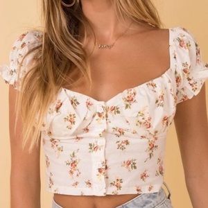 Princess Polly / White Floral Print Off The Shoulder Vinnie Corset Crop Top